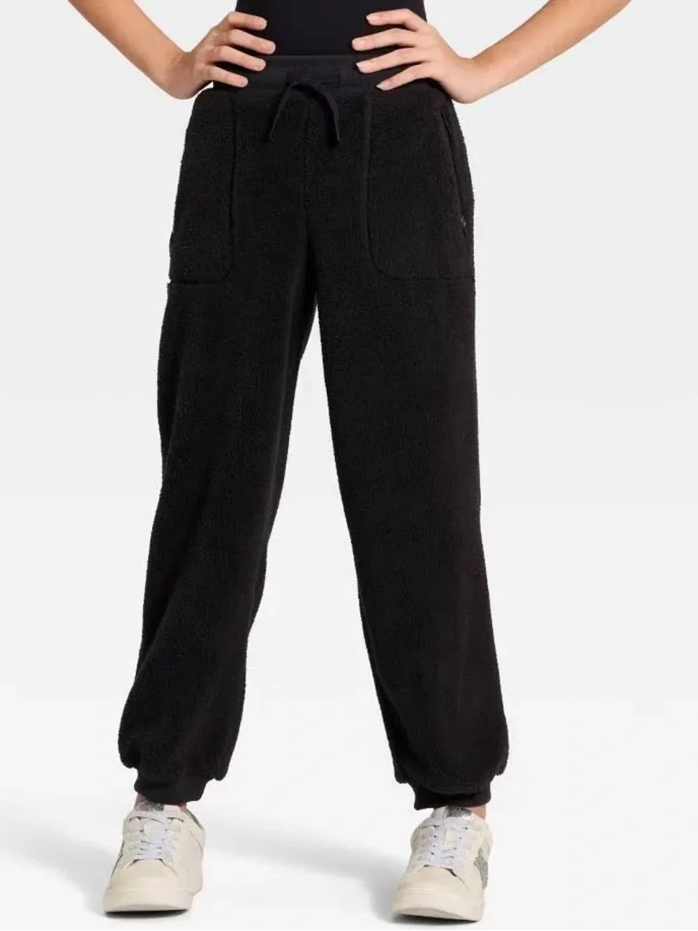 Cozy Fleece Drawstring Jogger Pants - Black